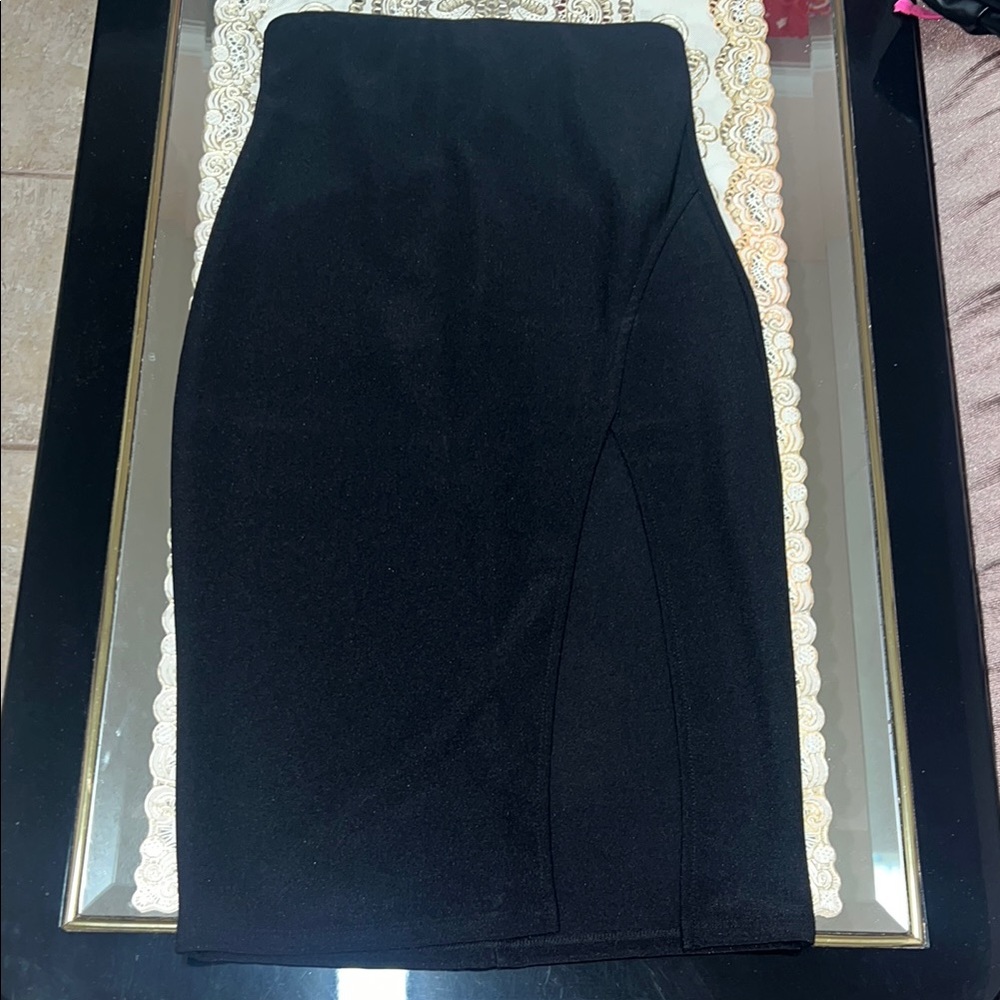 Naked Wardrobe black midi pencil skirt with side slit